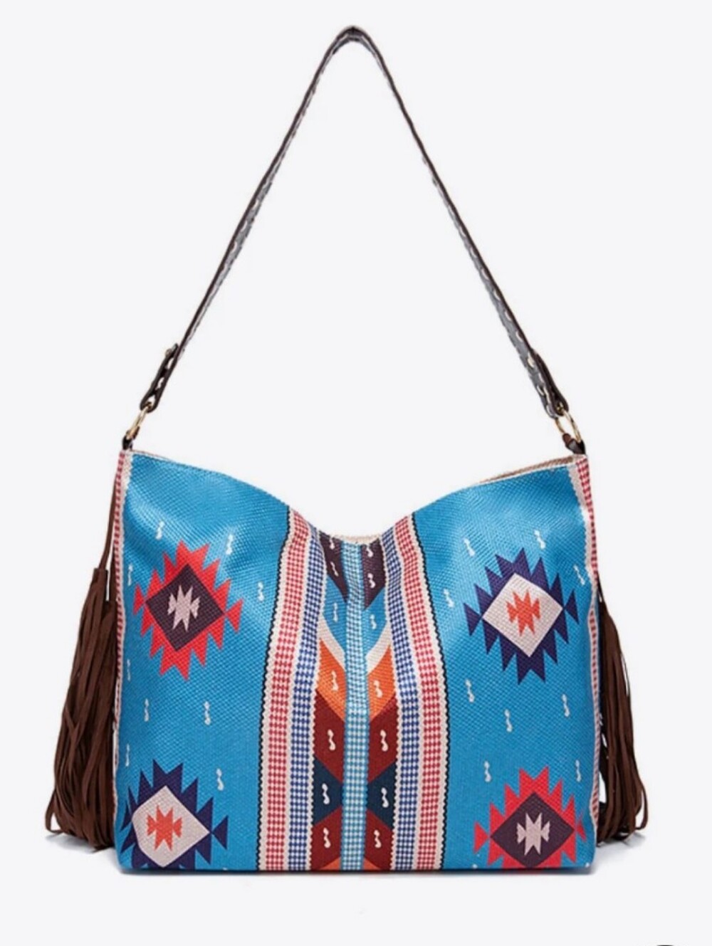 NWT Bohemian Western Fringe Large Shoulder Bag Zip Top Tote - Picture 2 of 7